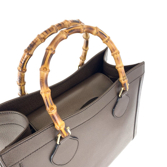 GUCCI Tote Bag 002 0260 leather Brown Gold Metal Old Gucci Bamboo Diana