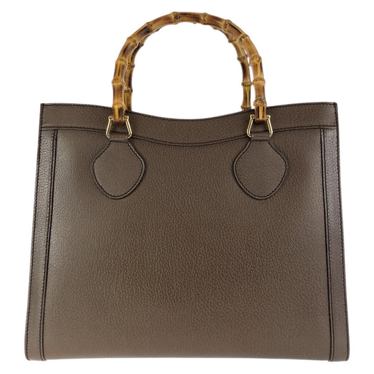 GUCCI Tote Bag 002 0260 leather Brown Gold Metal Old Gucci Bamboo Diana