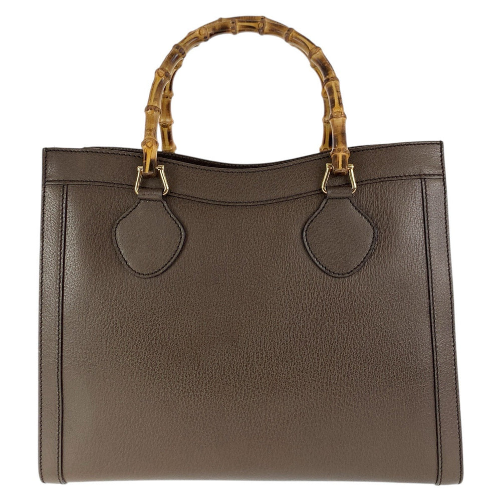 GUCCI Tote Bag 002 0260 leather Brown Gold Metal Old Gucci Bamboo Diana