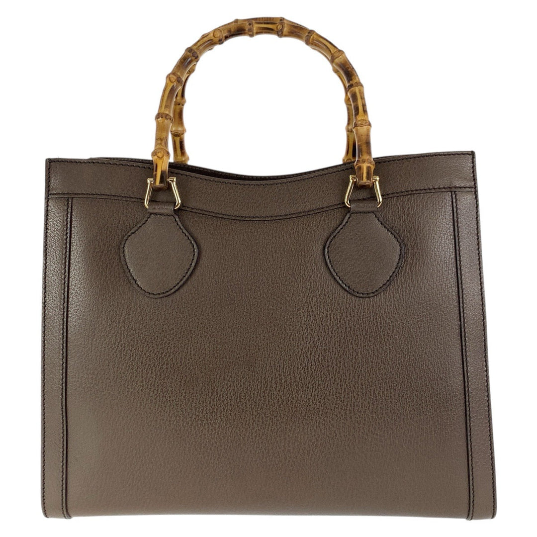 GUCCI Tote Bag 002 0260 leather Brown Gold Metal Old Gucci Bamboo Diana
