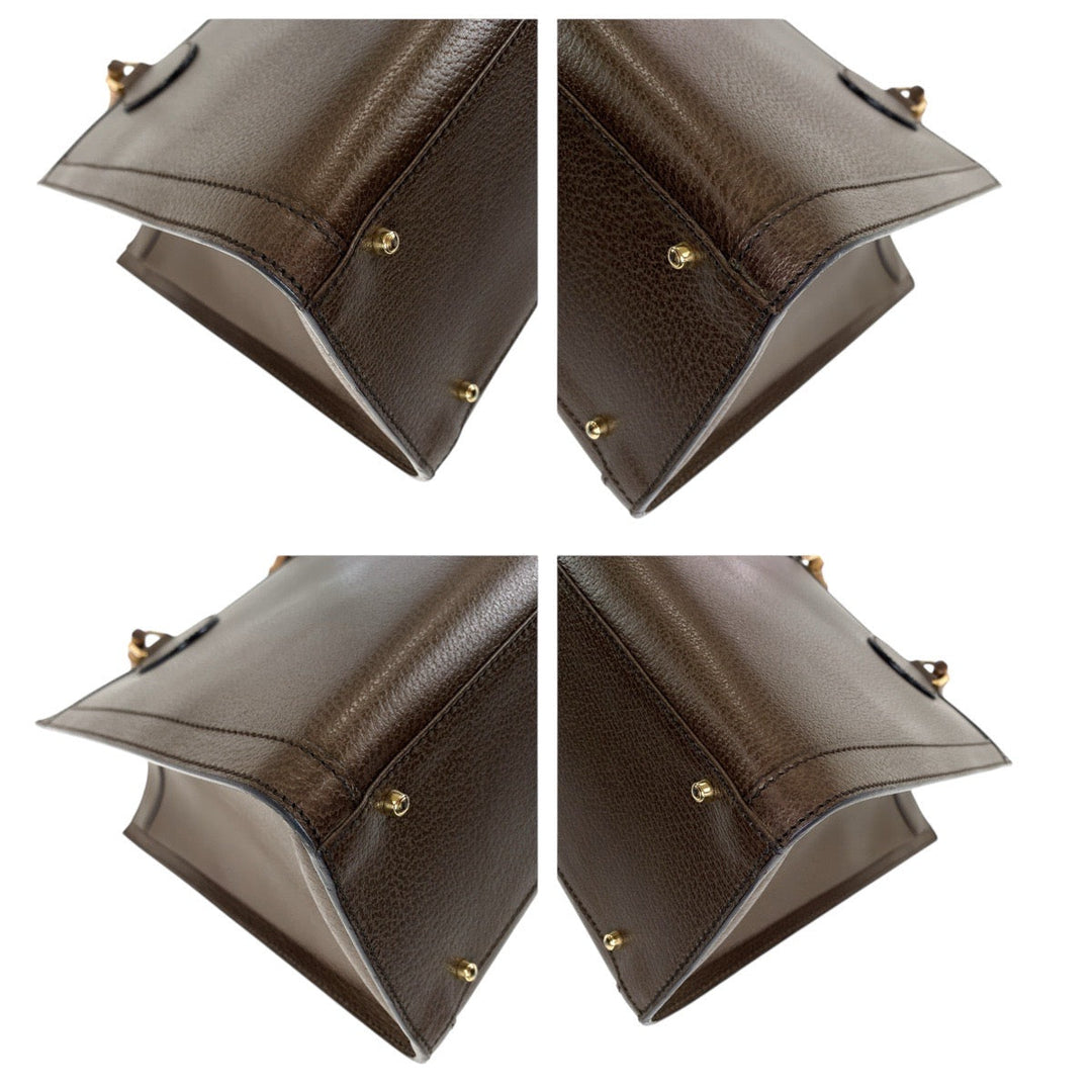 GUCCI Tote Bag 002 0260 leather Brown Gold Metal Old Gucci Bamboo Diana