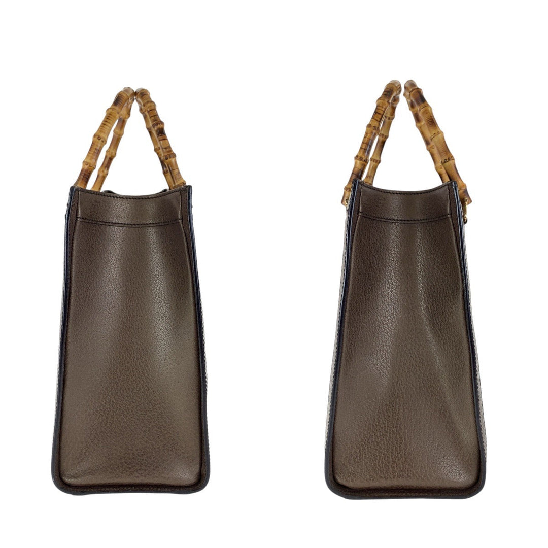 GUCCI Tote Bag 002 0260 leather Brown Gold Metal Old Gucci Bamboo Diana