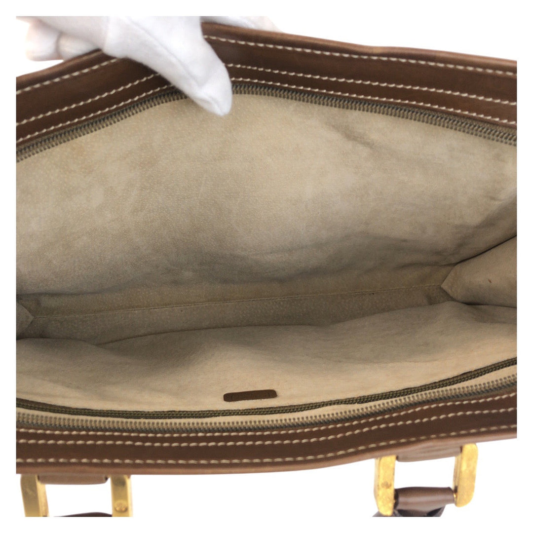 LOEWE Business bag leather Camel Brown Gold Metal Business bag briefcase anagram mens Used Authentic