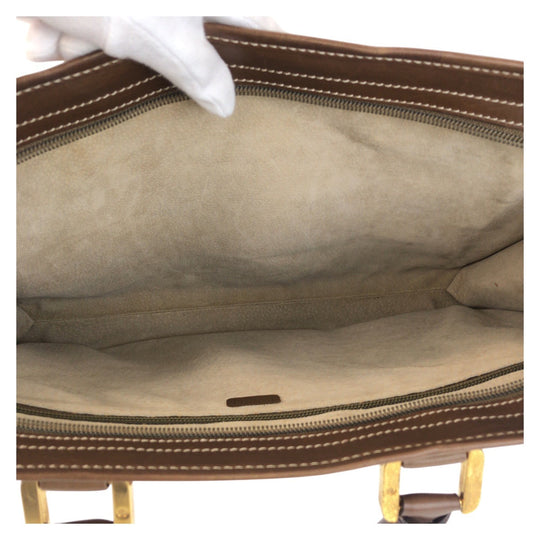LOEWE Business bag leather Camel Brown Gold Metal Business bag briefcase anagram mens Used Authentic