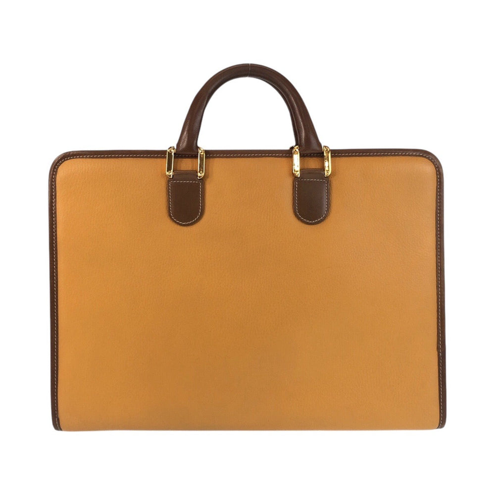 LOEWE Business bag leather Camel Brown Gold Metal Business bag briefcase anagram mens Used Authentic