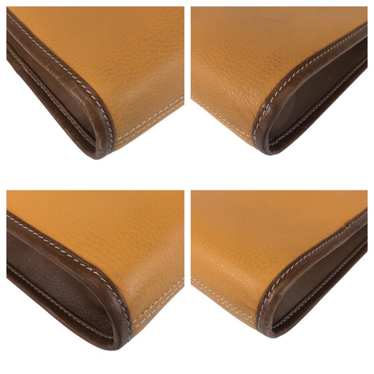 LOEWE Business bag leather Camel Brown Gold Metal Business bag briefcase anagram mens Used Authentic