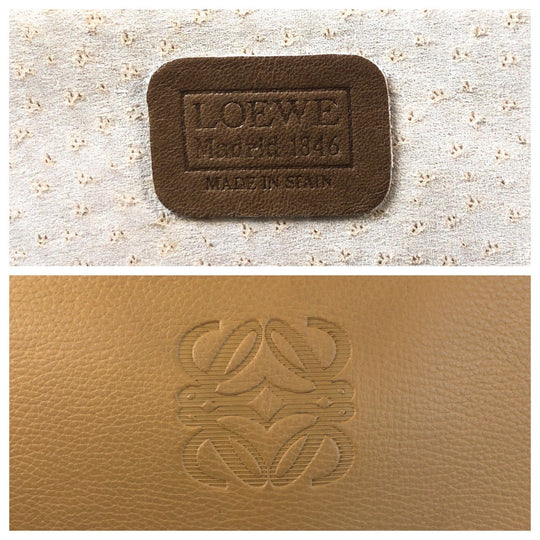 LOEWE Business bag leather Camel Brown Gold Metal Business bag briefcase anagram mens Used Authentic