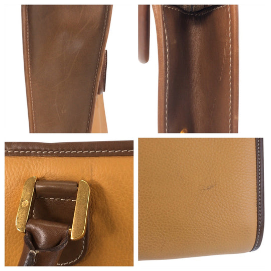LOEWE Business bag leather Camel Brown Gold Metal Business bag briefcase anagram mens Used Authentic