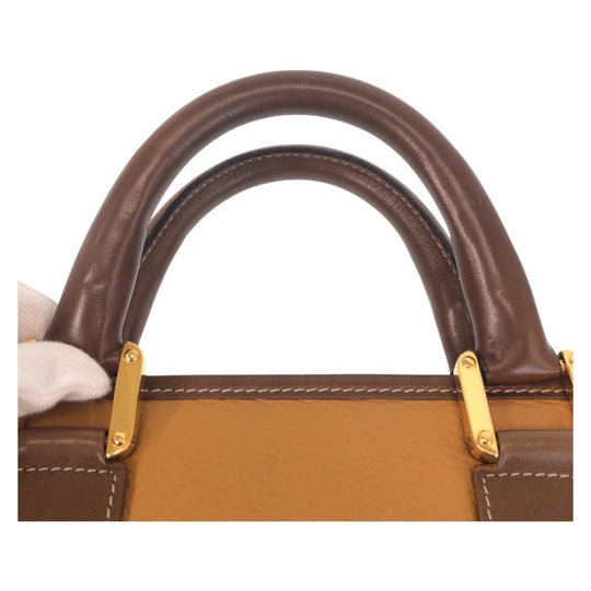 LOEWE Business bag leather Camel Brown Gold Metal Business bag briefcase anagram mens Used Authentic