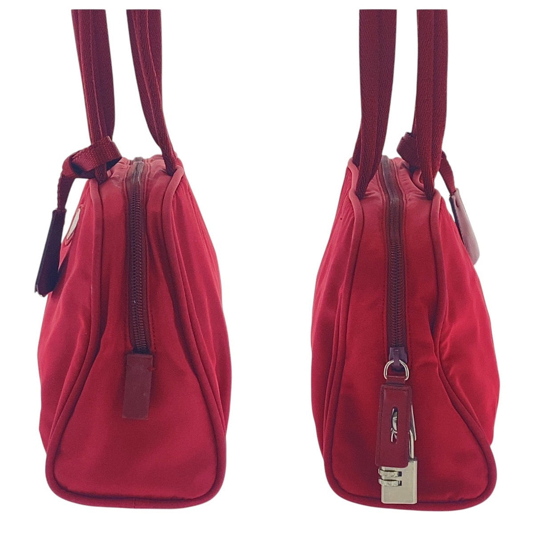 PRADA Shoulder Bag Nylon Red Silver Metal Test Triangle With logo Women Used Authentic