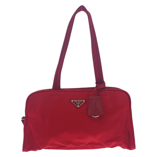 PRADA Shoulder Bag Nylon Red Silver Metal Test Triangle With logo Women Used Authentic