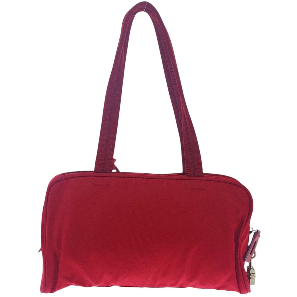 PRADA Shoulder Bag Nylon Red Silver Metal Test Triangle With logo Women Used Authentic