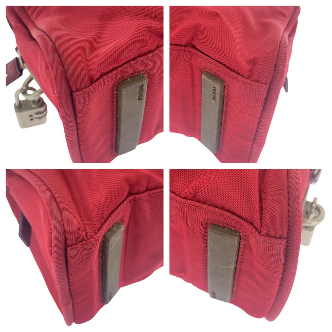 PRADA Shoulder Bag Nylon Red Silver Metal Test Triangle With logo Women Used Authentic