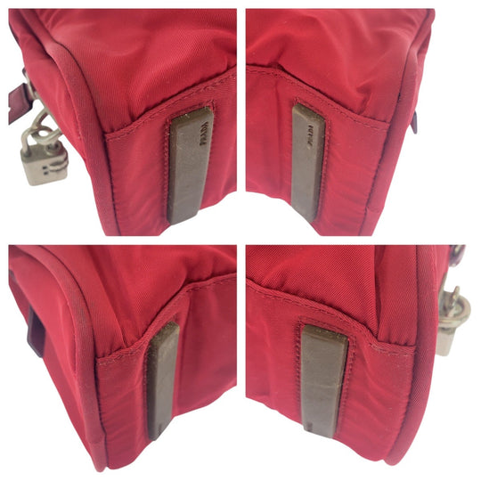 PRADA Shoulder Bag Nylon Red Silver Metal Test Triangle With logo Women Used Authentic