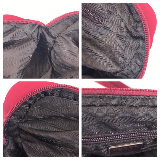 PRADA Shoulder Bag Nylon Red Silver Metal Test Triangle With logo Women Used Authentic
