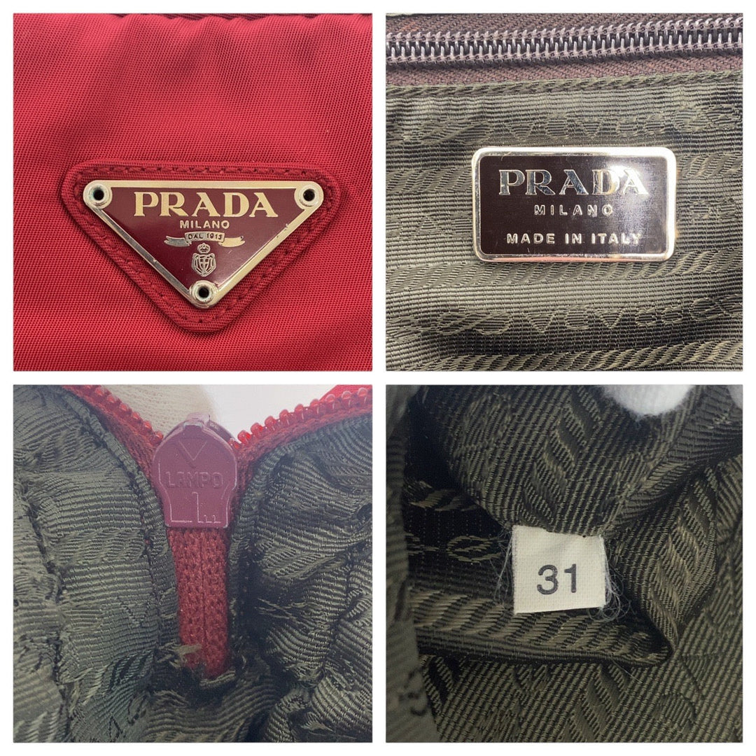 PRADA Shoulder Bag Nylon Red Silver Metal Test Triangle With logo Women Used Authentic