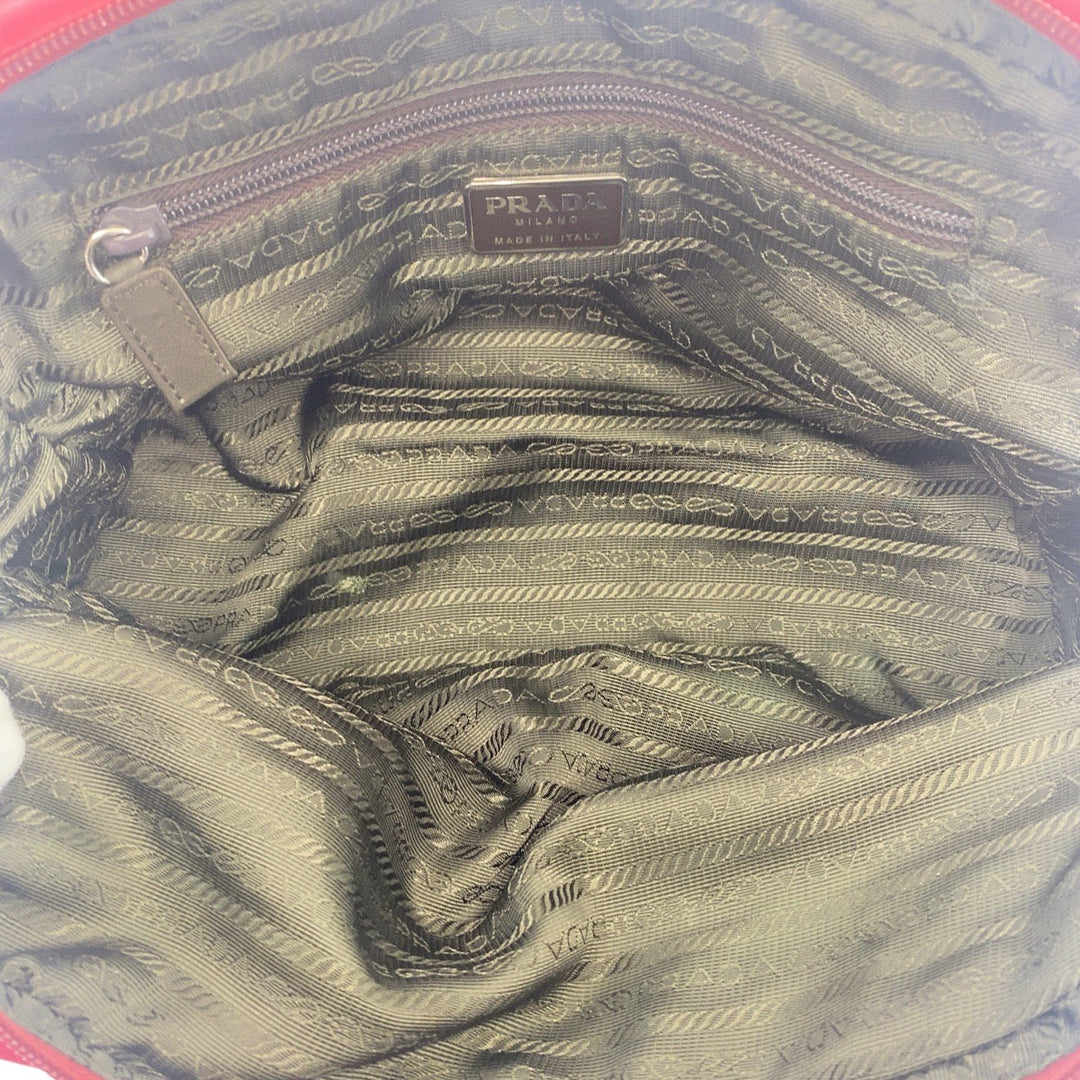PRADA Shoulder Bag Nylon Red Silver Metal Test Triangle With logo Women Used Authentic