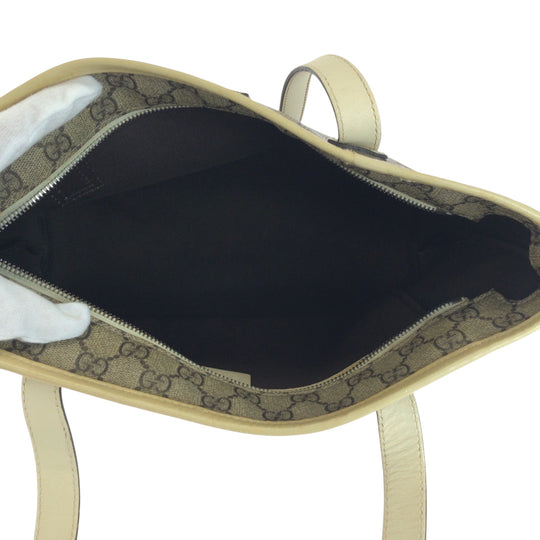 GUCCI Tote Bag 211138 GG Supreme Canvas Beige Ivory SilverMetal Tote Bag Shoulder Bag Women Used Authentic