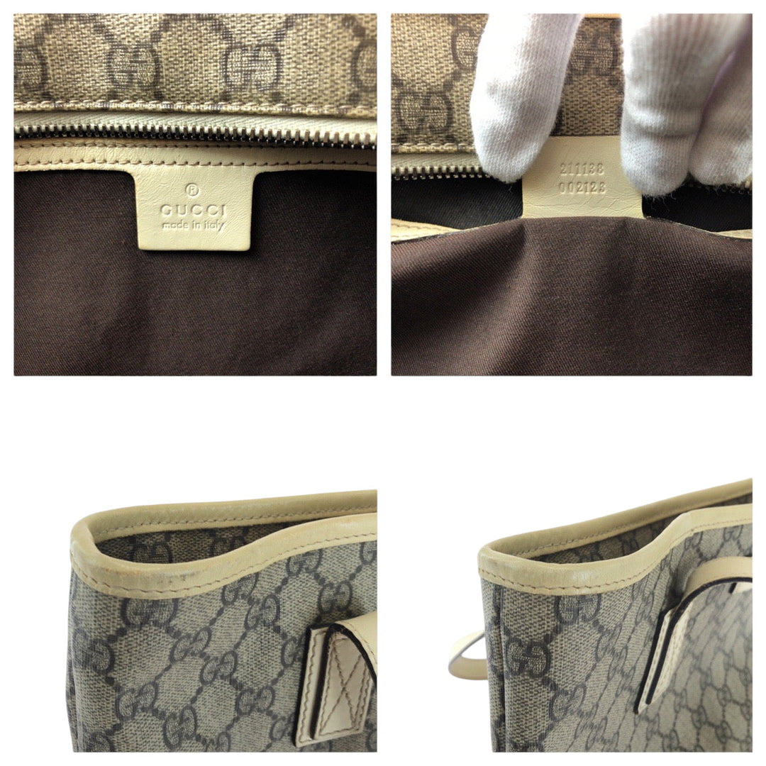 GUCCI Tote Bag 211138 GG Supreme Canvas Beige Ivory SilverMetal Tote Bag Shoulder Bag Women Used Authentic
