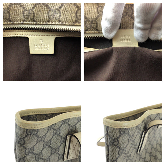 GUCCI Tote Bag 211138 GG Supreme Canvas Beige Ivory SilverMetal Tote Bag Shoulder Bag Women Used Authentic