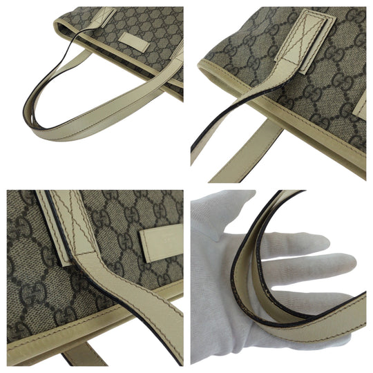 GUCCI Tote Bag 211138 GG Supreme Canvas Beige Ivory SilverMetal Tote Bag Shoulder Bag Women Used Authentic