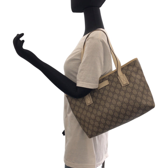GUCCI Tote Bag 211138 GG Supreme Canvas Beige Ivory SilverMetal Tote Bag Shoulder Bag Women Used Authentic