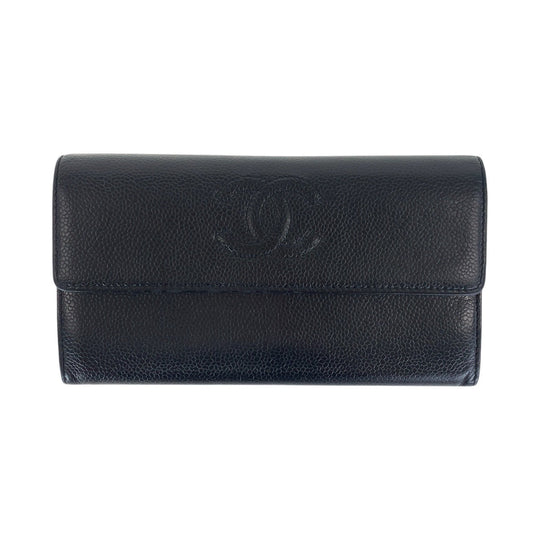 CHANEL Long Wallet Purse Caviar skin black COCO Mark