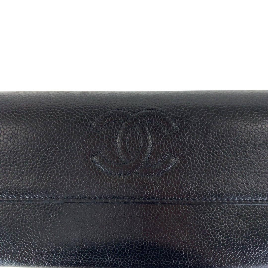 CHANEL Long Wallet Purse Caviar skin black COCO Mark