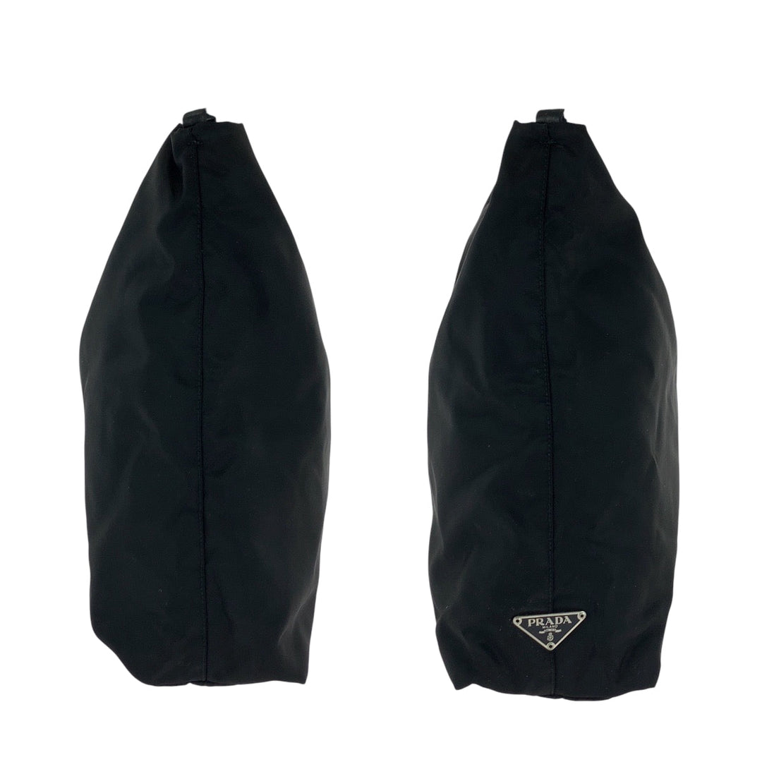 PRADA Shoulder Bag Nylon Black SilverMetal Clear One Shoulder Bag Test Triangle With logo Women Used Authentic