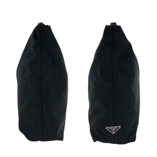 PRADA Shoulder Bag Nylon Black SilverMetal Clear One Shoulder Bag Test Triangle With logo Women Used Authentic