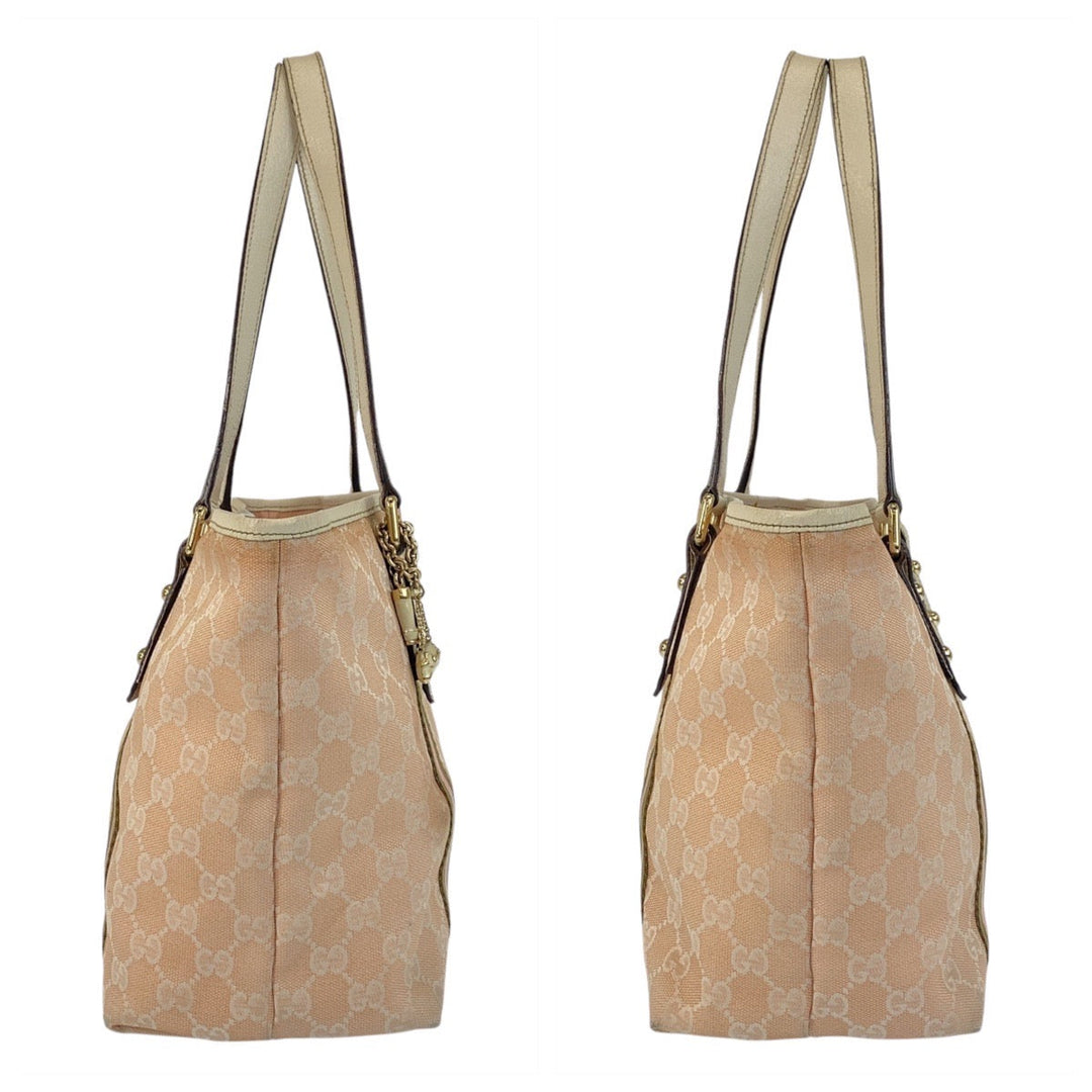 GUCCI Tote Bag 137396 GG canvas, leather Pink Ivory Gold Metal Tote Bag Shoulder Bag Sherry line Women Used Authentic