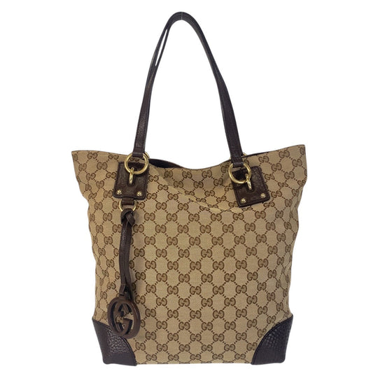 GUCCI Tote Bag 247237 GG canvas, leather Beige Brown Gold Metal Tote Bag Shoulder Bag Women Used Authentic