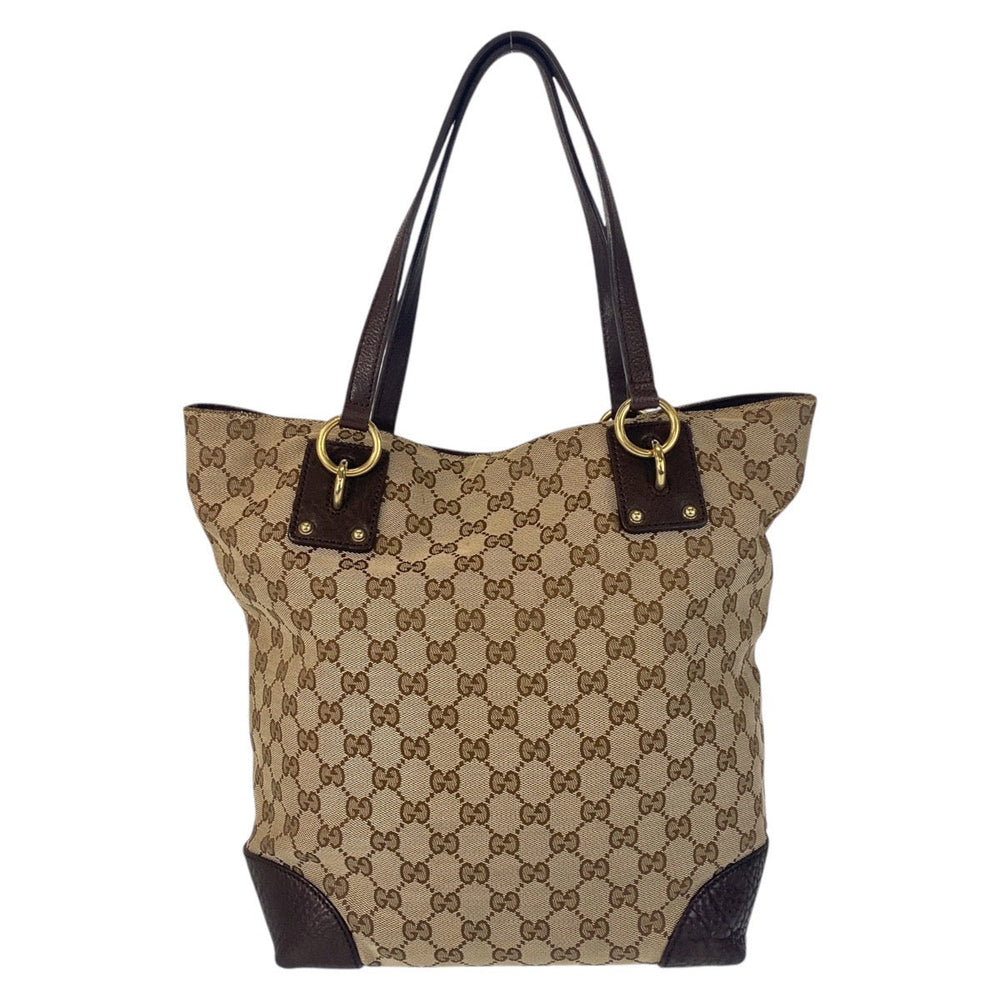 GUCCI Tote Bag 247237 GG canvas, leather Beige Brown Gold Metal Tote Bag Shoulder Bag Women Used Authentic