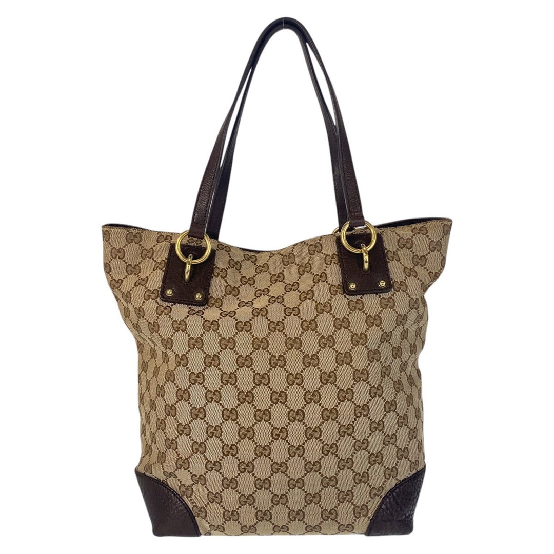 GUCCI Tote Bag 247237 GG canvas, leather Beige Brown Gold Metal Tote Bag Shoulder Bag Women Used Authentic