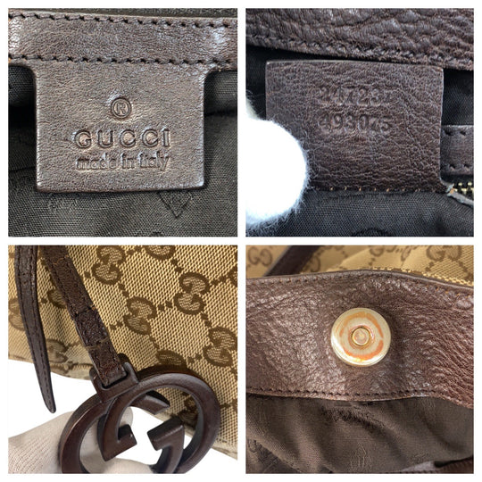 GUCCI Tote Bag 247237 GG canvas, leather Beige Brown Gold Metal Tote Bag Shoulder Bag Women Used Authentic