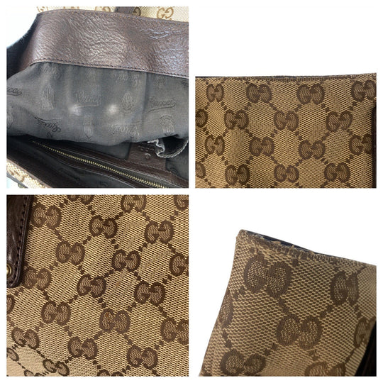 GUCCI Tote Bag 247237 GG canvas, leather Beige Brown Gold Metal Tote Bag Shoulder Bag Women Used Authentic