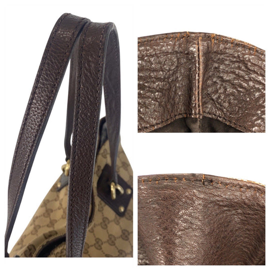 GUCCI Tote Bag 247237 GG canvas, leather Beige Brown Gold Metal Tote Bag Shoulder Bag Women Used Authentic