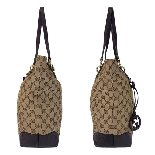 GUCCI Tote Bag 247237 GG canvas, leather Beige Brown Gold Metal Tote Bag Shoulder Bag Women Used Authentic