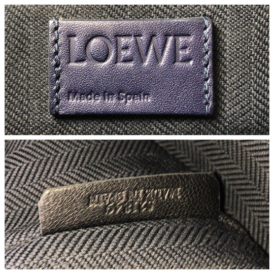 LOEWE Clutch bag leather Navy SilverMetal Clutch bag business bag anagram T pouch mens Used Authentic