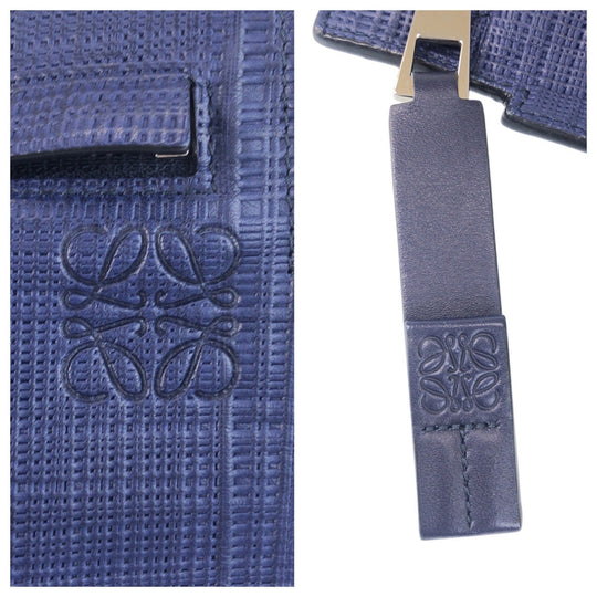 LOEWE Clutch bag leather Navy SilverMetal Clutch bag business bag anagram T pouch mens Used Authentic
