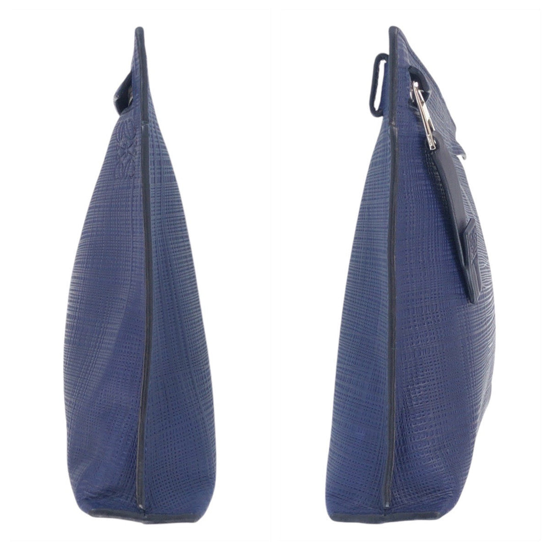 LOEWE Clutch bag leather Navy SilverMetal Clutch bag business bag anagram T pouch mens Used Authentic