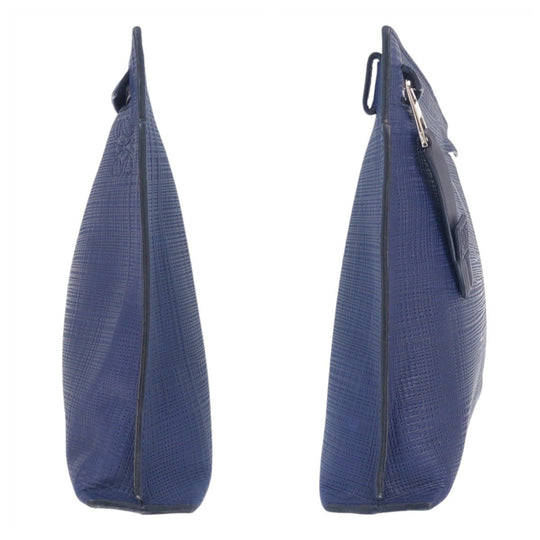 LOEWE Clutch bag leather Navy SilverMetal Clutch bag business bag anagram T pouch mens Used Authentic