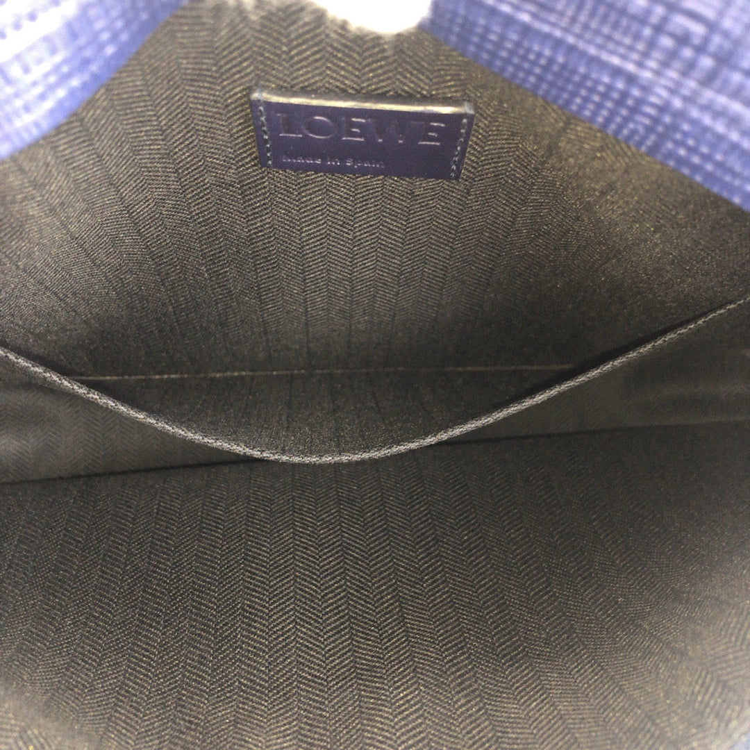LOEWE Clutch bag leather Navy SilverMetal Clutch bag business bag anagram T pouch mens Used Authentic