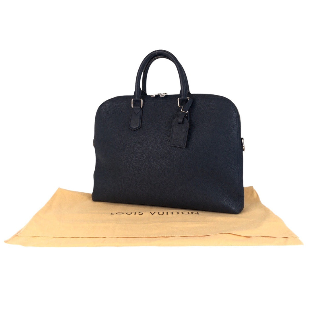 LOUIS VUITTON Business bag M41351 leather Navy SilverMetal Business bag briefcase Taurillon Clemence Victor mens Used Authentic