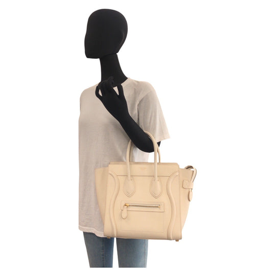 CELINE Handbag F-CU-1146 leather Ivory Gold Metal Luggage micro