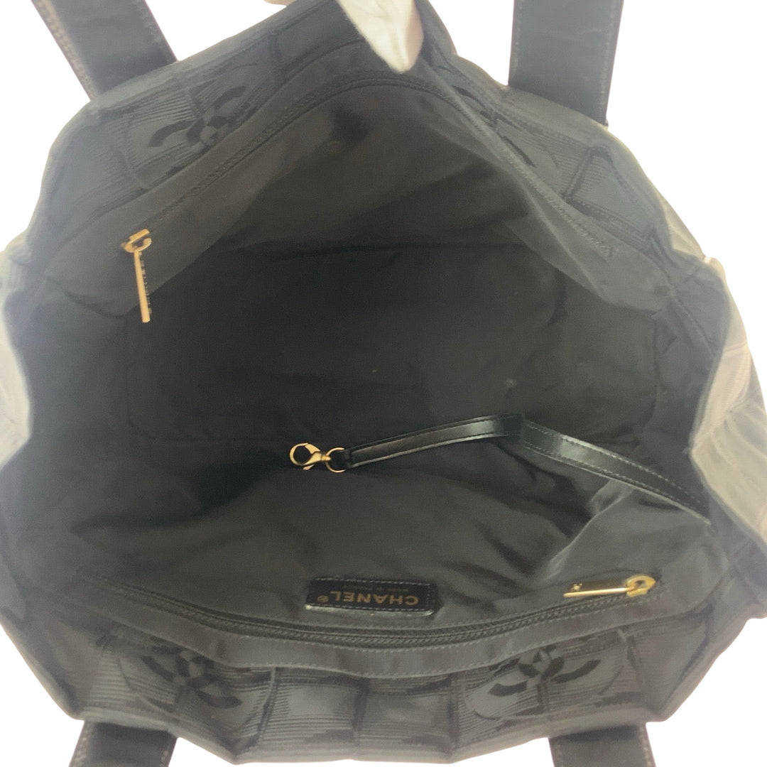 CHANEL Tote Bag Nylon Black GoldMetal Tote Bag handbag New Travel Line PM COCO Mark Women Used Authentic