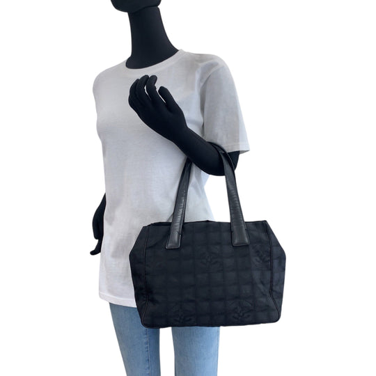 CHANEL Tote Bag Nylon Black GoldMetal Tote Bag handbag New Travel Line PM COCO Mark Women Used Authentic