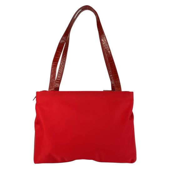 Gianni Versace Tote Bag Nylon, Leather Red Silver Metal Tote Bag Shoulder Bag Women Used Authentic