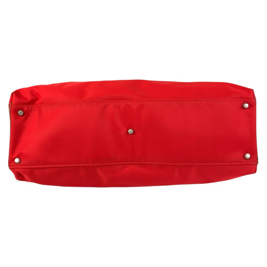 Gianni Versace Tote Bag Nylon, Leather Red Silver Metal Tote Bag Shoulder Bag Women Used Authentic