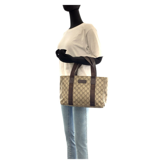GUCCI Tote Bag 141976 GG Supreme Canvas Brown Silver Metal